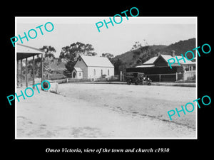 OLD LARGE HISTORIC PHOTO OF OMEO VICTORIA, VIEW OF THE TOWN & CHURCH c1930s