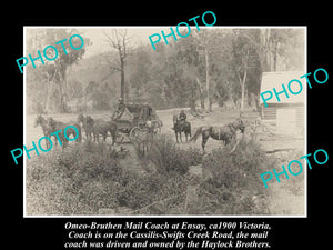 OLD LARGE HISTORIC PHOTO OF OMEO - BRUTHEN MAIL COACH AT ENSAY c1900 VICTORIA