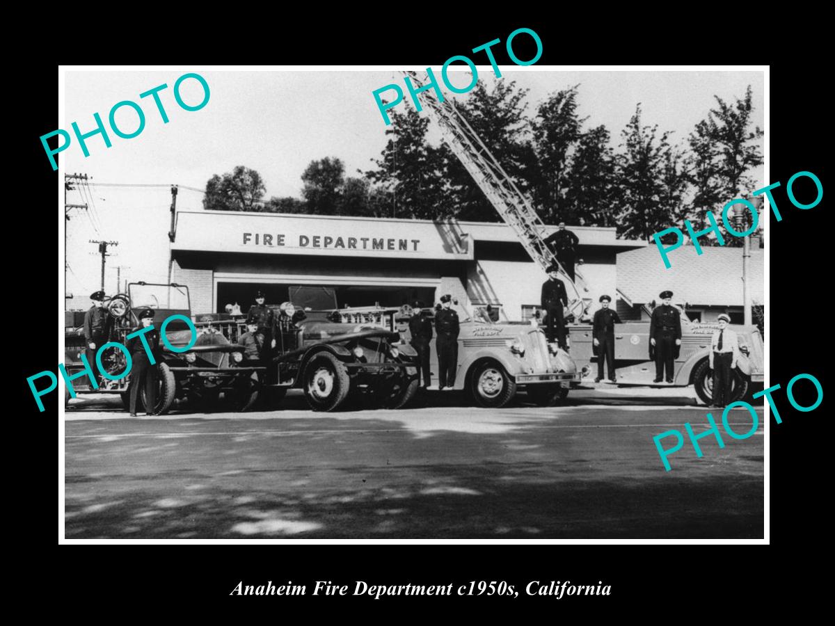 OLD LARGE HISTORIC PHOTO OF ANAHEIM CALIFORNIA, VIEW OF THE FIRE DEPARTMENT 1950