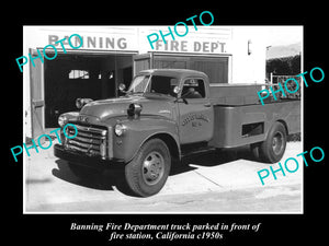 OLD LARGE HISTORIC PHOTO OF BANNING CALIFORNIA, THE FIRE DEPARTMENT STTAION 1950