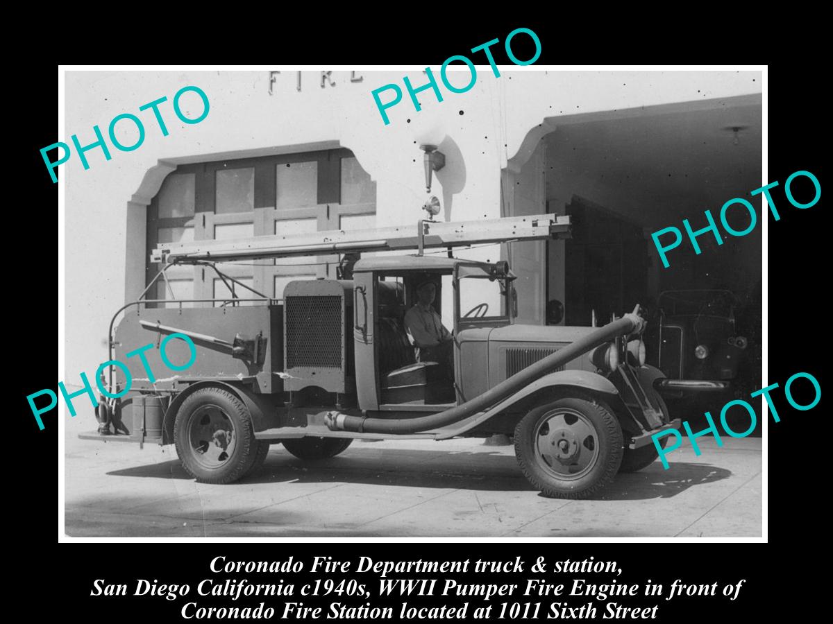 OLD LARGE HISTORIC PHOTO OF SAN DIEGO CALIFORNIA, THE CORONADO FIRE STATION 1940