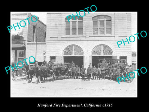 OLD LARGE HISTORIC PHOTO OF HANFORD CALIFORNIA, THE FIRE DEPARTMENT STATION 1915