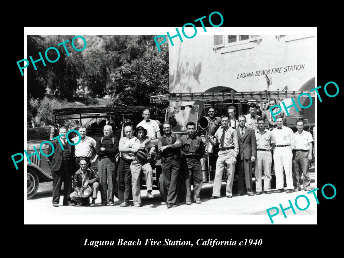 OLD LARGE HISTORIC PHOTO OF LAGUNA BEACH FIRE DEPARTMENT STATION CALIFORNIA 1940