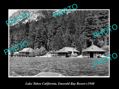 OLD LARGE HISTORIC PHOTO OF LAKE TAHOE CALIFORNIA, THE EMERALD BAY RESORT c1940