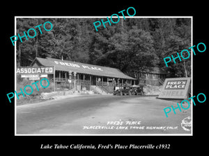 OLD LARGE HISTORIC PHOTO OF LAKE TAHOE CALIFORNIA, FREDS PLACE PLACERVILLE 1932