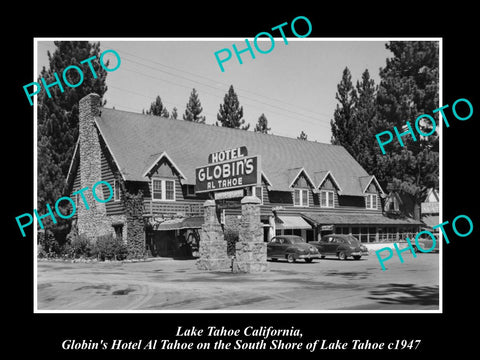 OLD LARGE HISTORIC PHOTO OF LAKE TAHOE CALIFORNIA, GOBLINS HOTEL AL TAHOE c1947