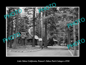 OLD LARGE HISTORIC PHOTO OF LAKE TAHOE CALIFORNIA, VIEW OF POMINS COTTAGES c1950