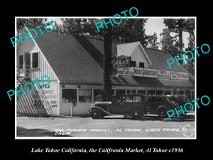 OLD LARGE HISTORIC PHOTO OF LAKE TAHOE CALIFORNIA, VIEW OF THE MEAT MARKET c1936