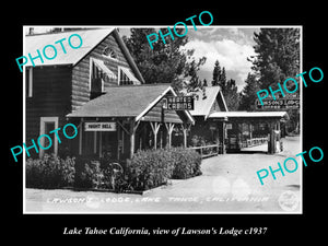 OLD LARGE HISTORIC PHOTO OF LAKE TAHOE CALIFORNIA, VIEW OF LAWSONS LODGE c1937