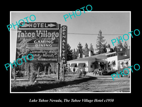 OLD LARGE HISTORIC PHOTO OF LAKE TAHOE NEVADA, THE TAHOE VILLAGE HOTEL c1950