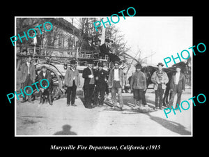 OLD LARGE HISTORIC PHOTO OF MARYSVILLE CALIFORNIA, THE FIRE DEPARTMENT CREW 1915