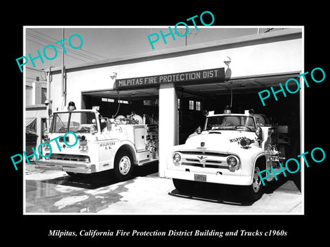 OLD LARGE HISTORIC PHOTO OF MILPITAS CALIFORNIA, FIRE DEPARTMENT STATION c1960