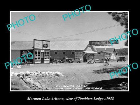 OLD LARGE HISTORIC PHOTO OF MORMON LAKE ARIZONA, VIEW OF TOMBLERS LODGE c1938