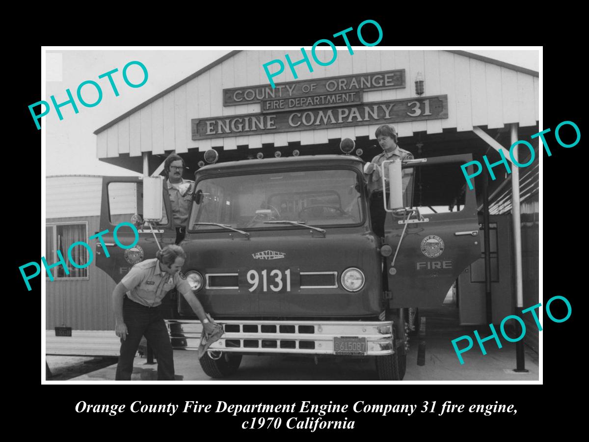 OLD LARGE HISTORIC PHOTO OF ORANGE COUNTY FIRE DEPARTMENT, c1970 CALIFORNIA