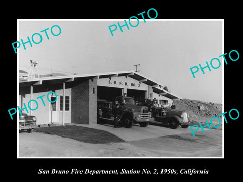 OLD LARGE HISTORIC PHOTO OF SAN BRUNO FIRE DEPARTMENT STATION, c1950 CALIFORNIA