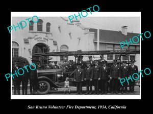 OLD LARGE HISTORIC PHOTO OF SAN BRUNO FIRE DEPARTMENT STATION, c1934 CALIFORNIA