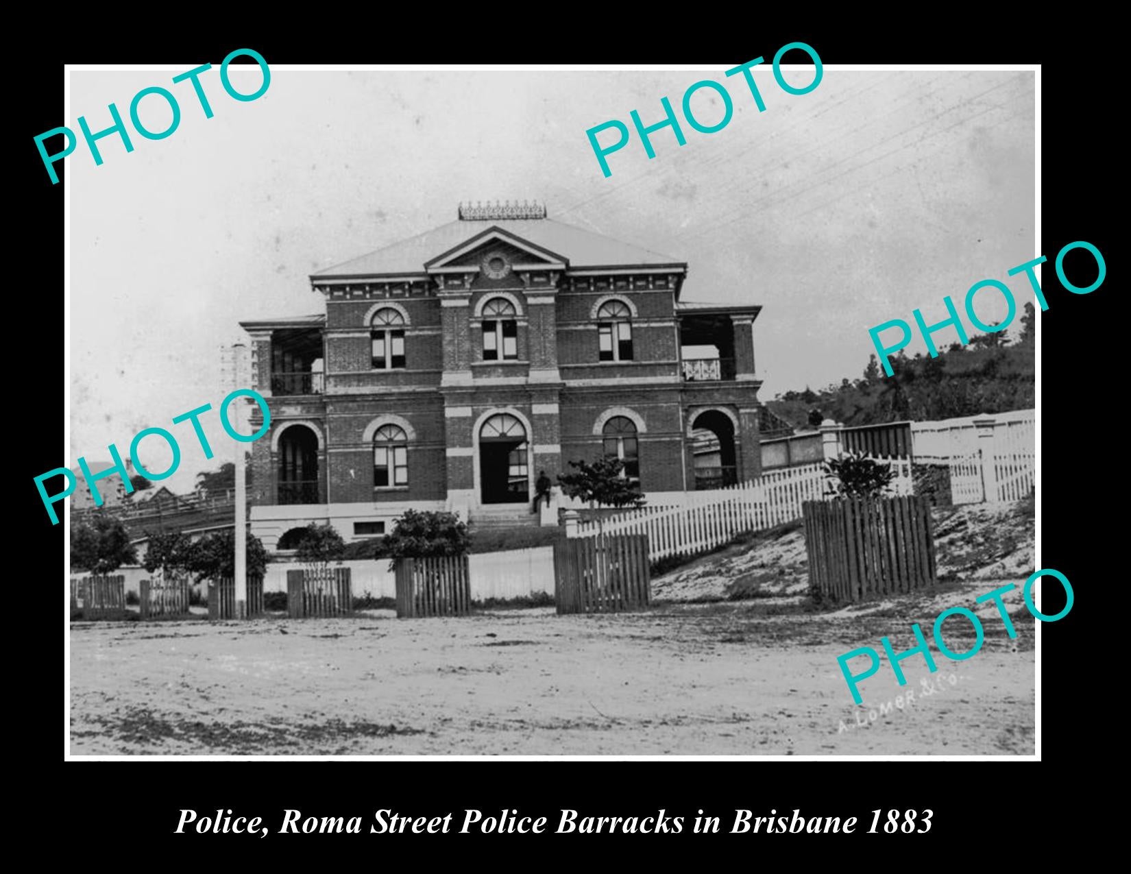 OLD LARGE HISTORIC PHOTO OF ROMA STREET POLICE BARRACK c1883 BRISBANE QLD