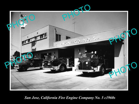 OLD LARGE HISTORIC PHOTO OF SAN JOSE CALIFORNIA, FIRE DEPARTMENT STATION c1960 1