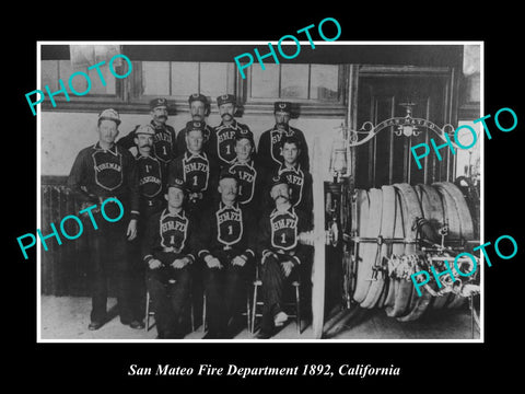 OLD LARGE HISTORIC PHOTO OF SAN MATEO CALIFORNIA, FIRE DEPARTMENT STATION c1892