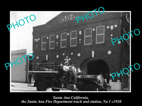 OLD LARGE HISTORIC PHOTO OF SANTA ANA CALIFORNIA, FIRE DEPARTMENT STATION 1920