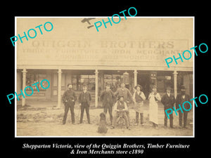 OLD LARGE HISTORIC PHOTO OF SHEPPARTON VICTORIA, THE QUIGGINS Bros STORE c1890