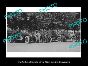 OLD LARGE HISTORIC PHOTO OF TURLOCK CALIFORNIA, THE FIRE DEPARTMENT CREW c1925