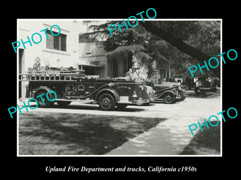 OLD LARGE HISTORIC PHOTO OF UPLAND CALIFORNIA, THE FIRE DEPARTMENT STATION c1950