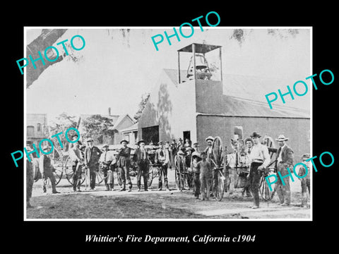 OLD LARGE HISTORIC PHOTO OF WHITTIER CALIFORNIA, FIRE DEPARTMENT STATION c1904