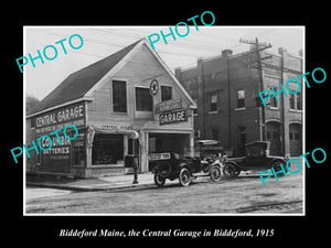 OLD LARGE HISTORIC PHOTO OF BIDDEFORD MAINE, VIEW OF THE CENTRAL GARAGE c1915