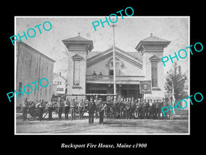 OLD LARGE HISTORIC PHOTO OF BUSKSPORT MAINE, VIEW OF THE FIRE STATION c1900