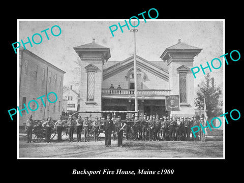 OLD LARGE HISTORIC PHOTO OF BUSKSPORT MAINE, VIEW OF THE FIRE STATION c1900