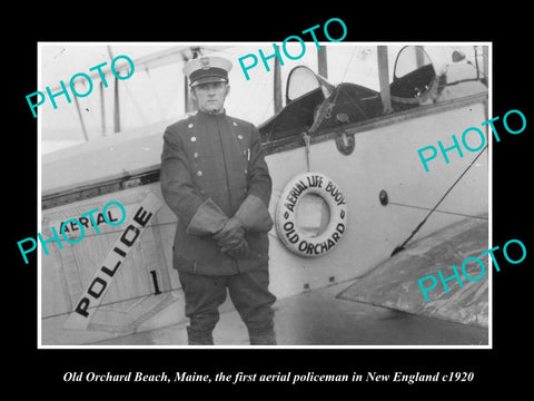 OLD LARGE HISTORIC PHOTO OF OLD ORCHARD BEACH MAINE, 1st AERIAL POLICE MAN c1920