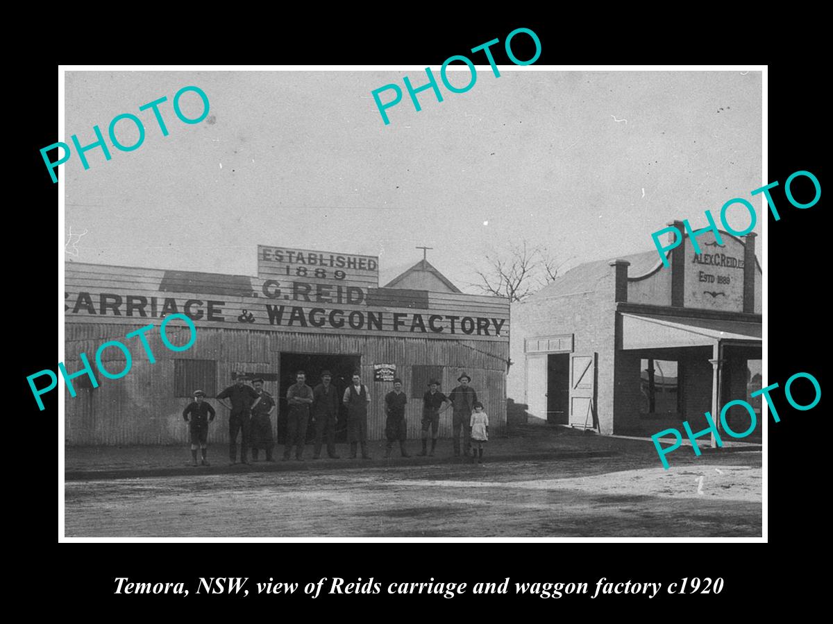 OLD LARGE HISTORIC PHOTO OF TEMORA NSW, REIDS CARRIAGE & WAGON FACTORY c1920