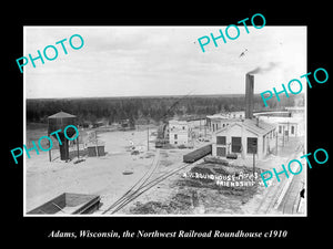 OLD LARGE HISTORIC PHOTO OF ADAMS WISCONSIN, THE RAILROAD ROUNDHOUSE c1910