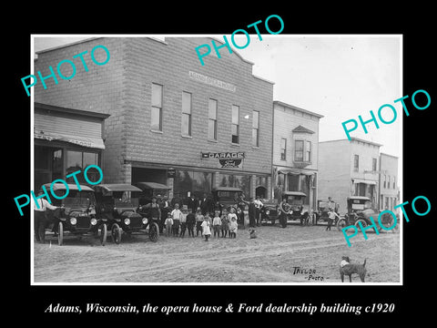 OLD LARGE HISTORIC PHOTO OF ADAMS WISCONSIN, THE OPERA HOUSE & GARAGE c1920