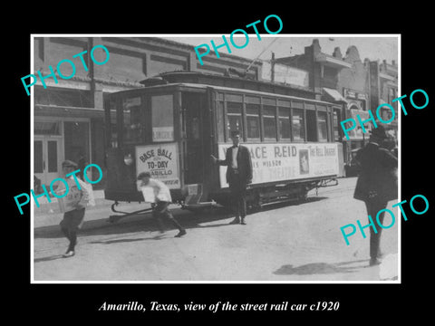 OLD LARGE HISTORIC PHOTO OF AMARILLO TEXAS, VIEW OF THE STREET RAIL CAR c1920