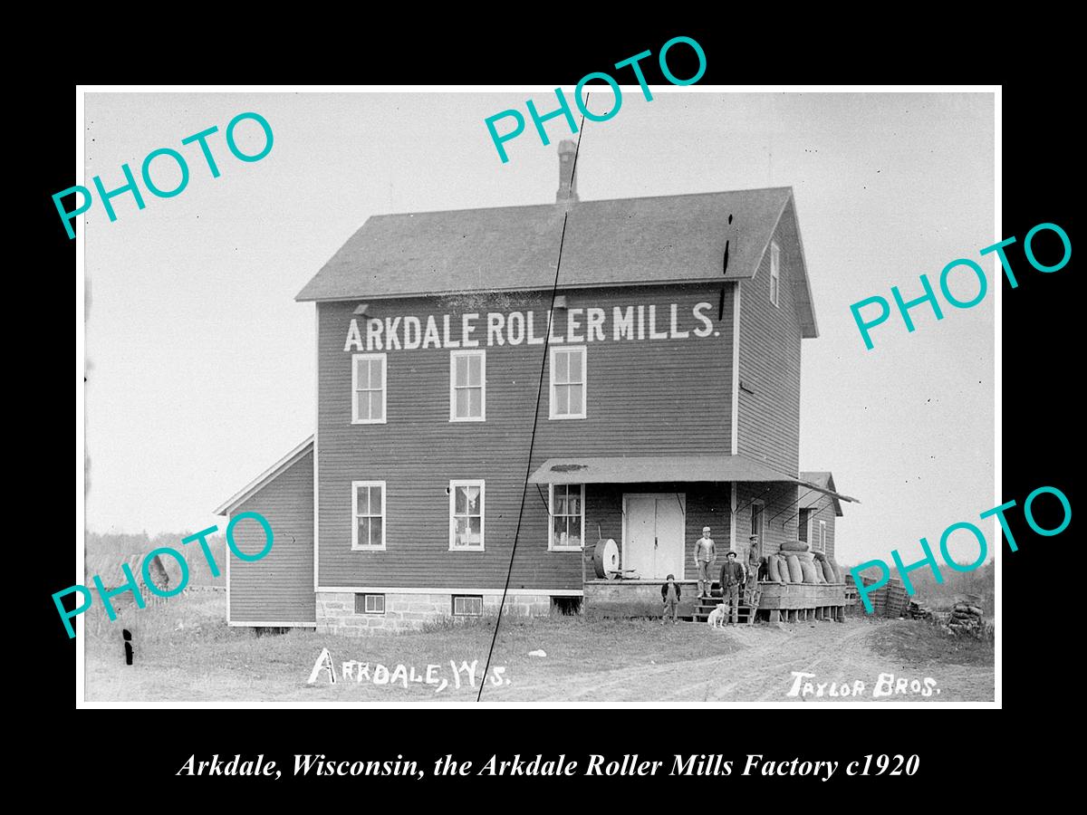 OLD LARGE HISTORIC PHOTO OF ARKDALE WISCONSIN, THE ARKDALE ROLLER MILL c1920