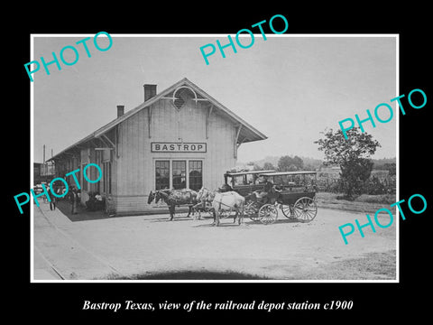 OLD LARGE HISTORIC PHOTO OF BASTROP TEXAS, VIEW OF THE RAILROAD DEPOT c1900