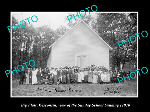 OLD LARGE HISTORIC PHOTO OF BIG FLATS WISCONSIN, THE SUNDAY SCHOOL BUILDING 1910