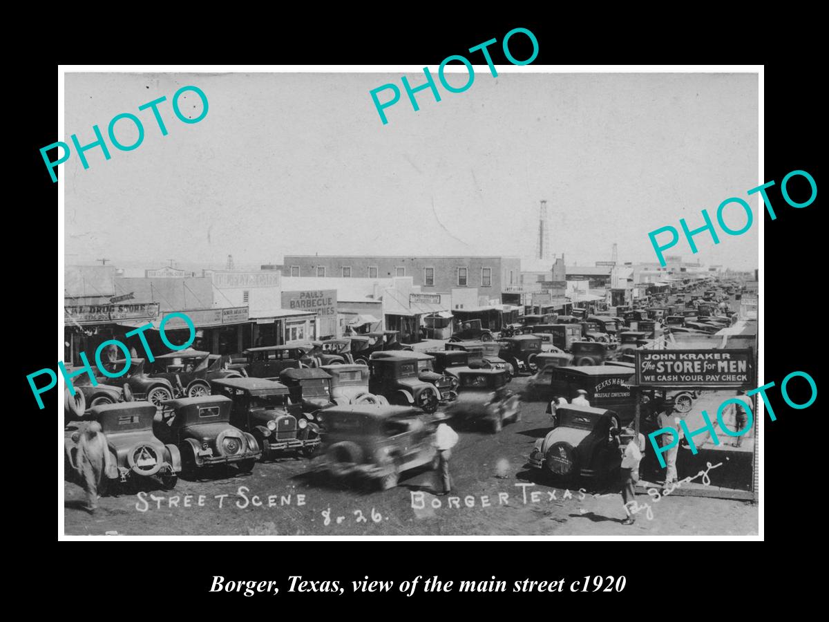 OLD LARGE HISTORIC PHOTO OF BORGER TEXAS, VIEW OF THE MAIN STREET c1920