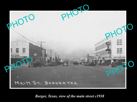 OLD LARGE HISTORIC PHOTO OF BORGER TEXAS, VIEW OF THE MAIN STREET c1938