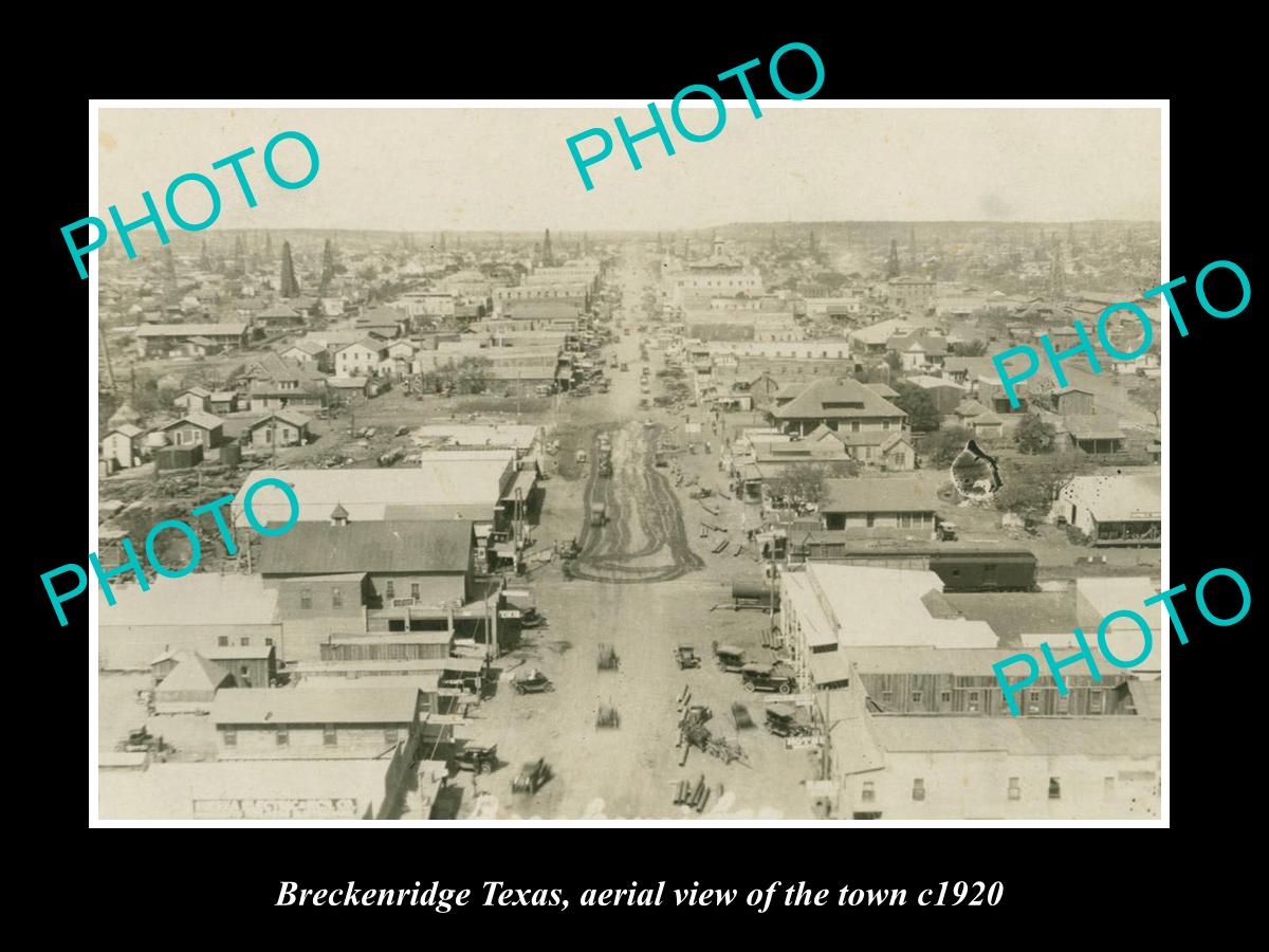 OLD LARGE HISTORIC PHOTO OF BRECKENRIDGE TEXAS, AERIAL VIEW OF THE TOWN c1920