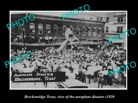 OLD LARGE HISTORIC PHOTO OF BRECKENRIDGE TEXAS, THE AEROPLANE DISASTER c1920