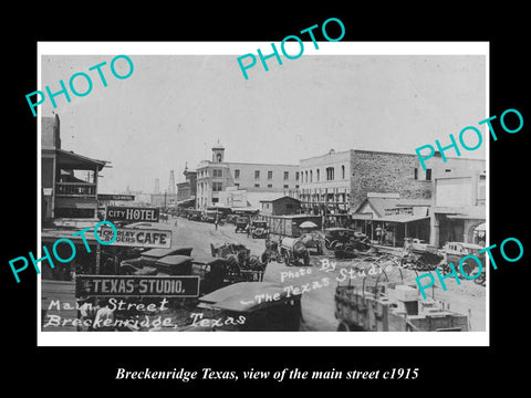 OLD LARGE HISTORIC PHOTO OF BRECKENRIDGE TEXAS, VIEW OF THE MAIN STREET c1915