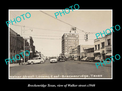 OLD LARGE HISTORIC PHOTO OF BRECKENRIDGE TEXAS, VIEW OF WALKER STREET c1940