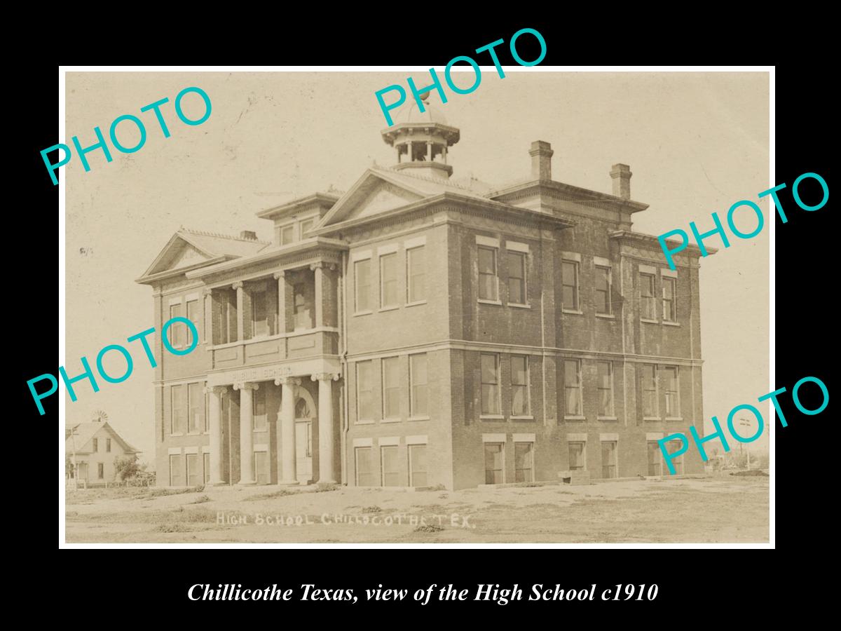 OLD LARGE HISTORIC PHOTO OF CHILLICOTHE TEXAS, VIEW OF THE HIGH SCHOOL c1910