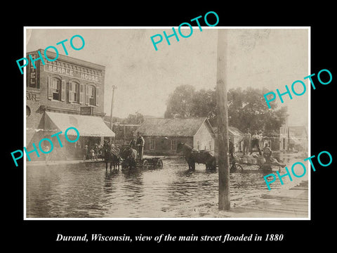 OLD LARGE HISTORIC PHOTO OF DURAND WISCONSIN, THE MAIN STREET FLOODED c1880