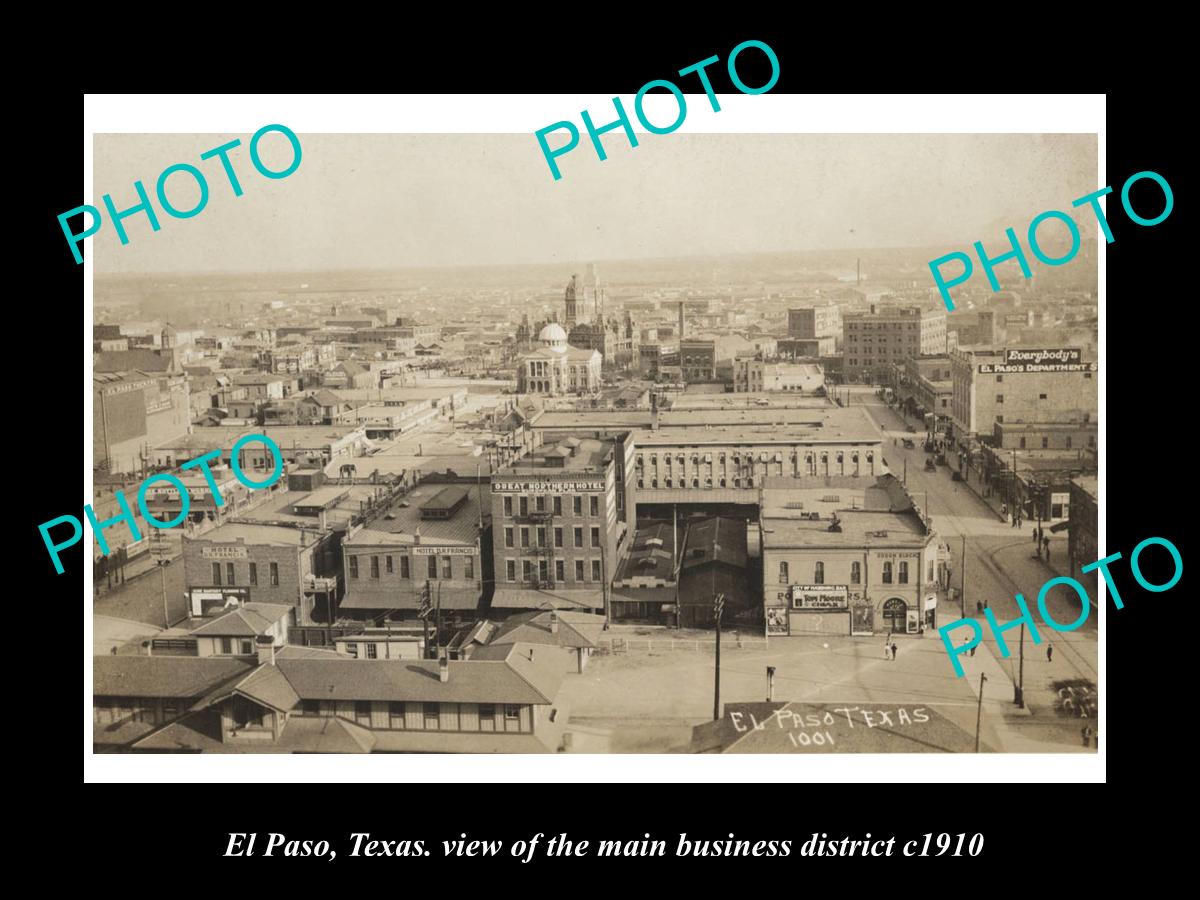 OLD LARGE HISTORIC PHOTO OF EL PASO TEXAS, THE MAIN BUSNIESS DISTRICT c1910