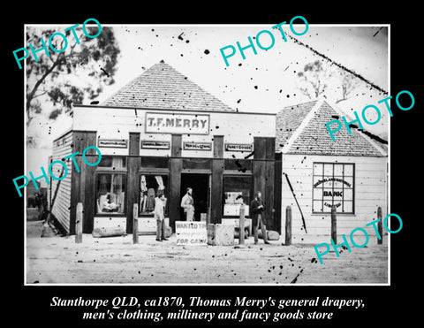 OLD LARGE HISTORIC PHOTO OF STANTHORPE QLD, MERRYS DRAPERY STORE c1870