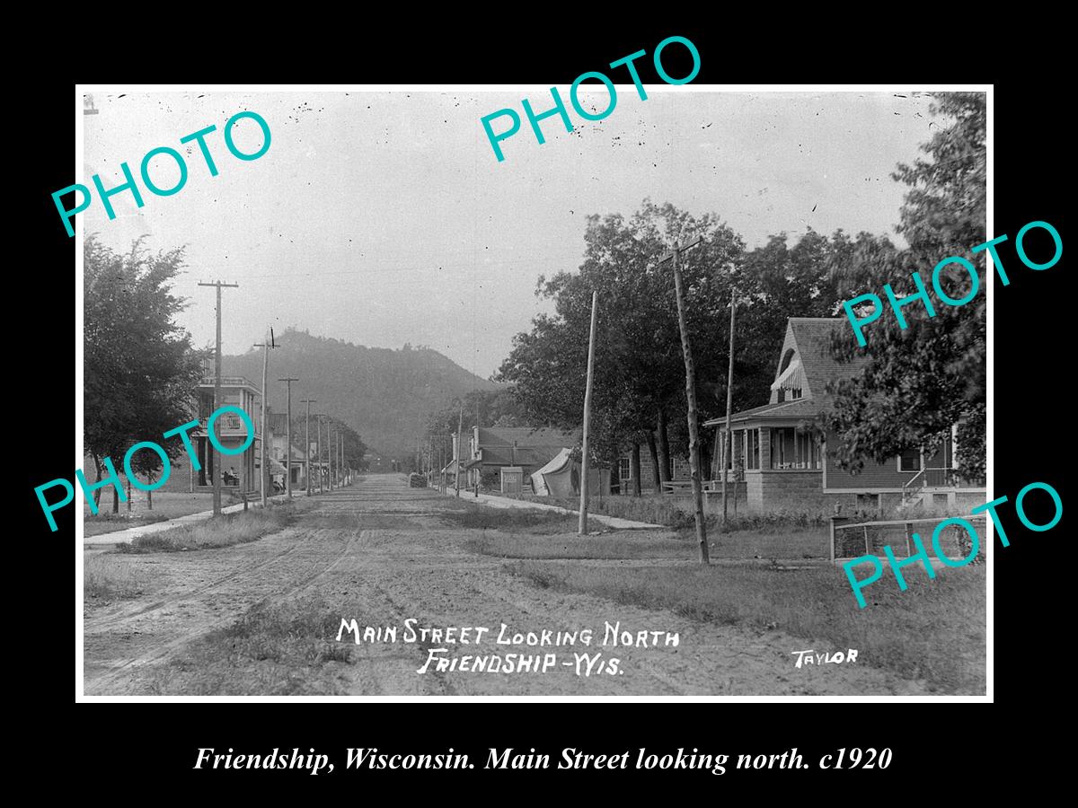 OLD LARGE HISTORIC PHOTO OF FRIENDSHIP WISCONSIN, MAIN STREET LOOKING NORTH 1920